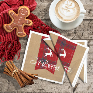 Serviette En Papier Vœux chaleureux Kraft & Tartan rouge ID589