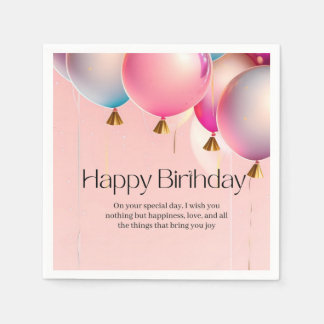 Serviette En Papier Vœux d'anniversaire rose