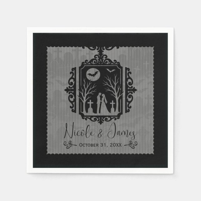 Serviette En Papier Voeux de cimetière Mariage gothique noir et gris (Devant)