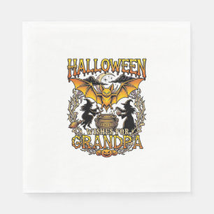 Serviette En Papier Vœux Halloween Papy Chauve-Souris Chaudron de Sorc