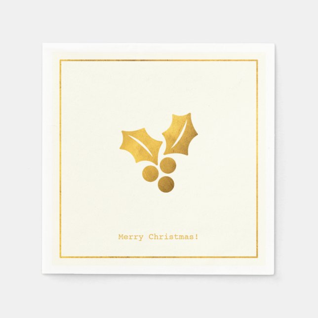 Serviette En Papier Voeux simples ・ Sommier Gold Holly (Devant)