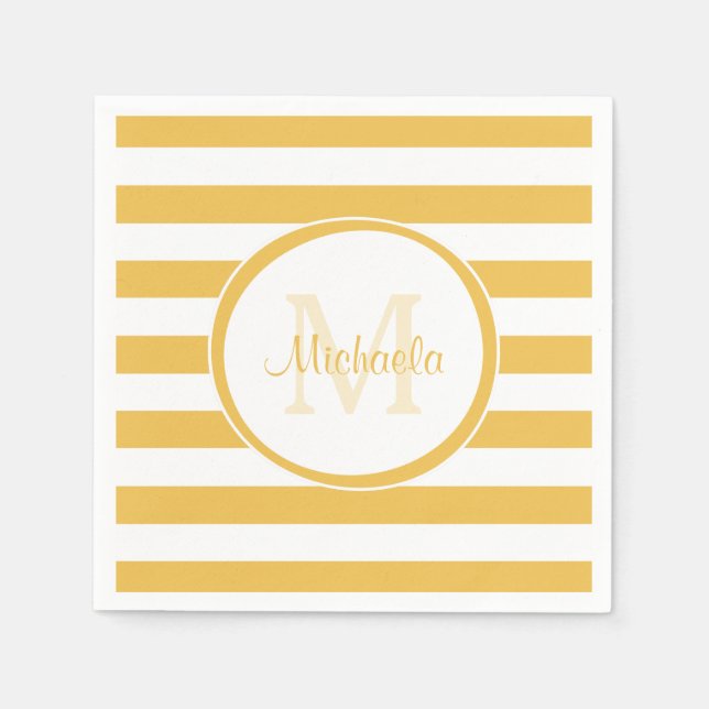 Serviette En Papier Vogue Bright Yellow Rugby Stripes et nom de la fêt (Devant)