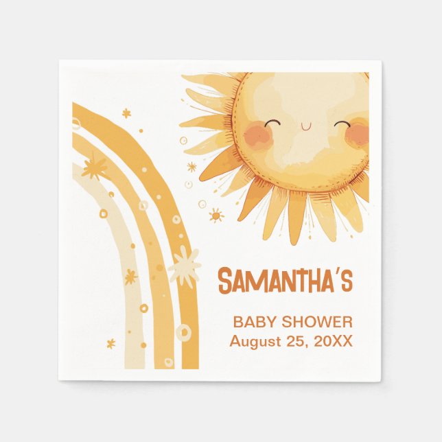 Serviette En Papier Voici la carte de boîtier du baby shower Sun Boho (Devant)