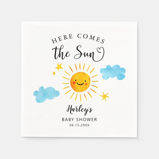 Serviette En Papier Voici Le Baby shower Soleil (Devant)