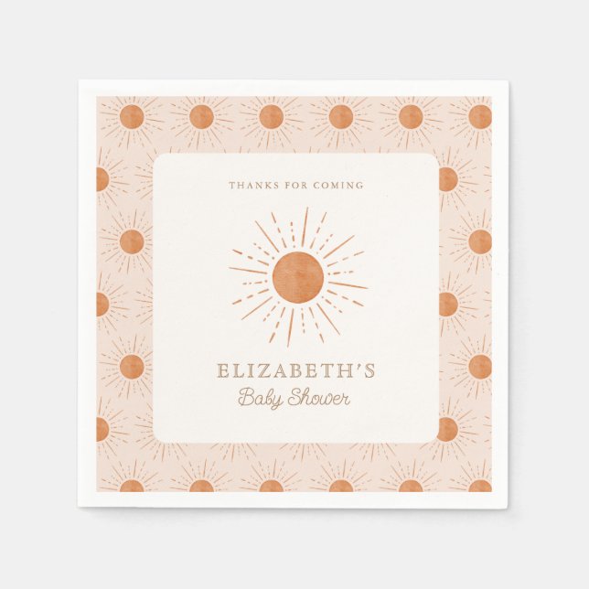 Serviette En Papier Voici le soleil Brûlé Orange Baby shower Soleil (Devant)