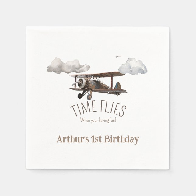 Serviette En Papier Voie d'anniversaire pour enfants de l'avion (Devant)