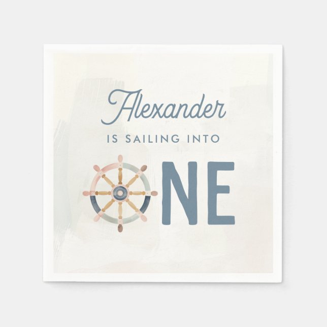 Serviette En Papier Voile dans un premier anniversaire nautique (Devant)