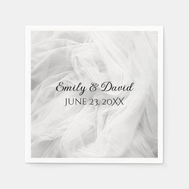 Serviette En Papier Voile de Mariée Blanc avec Noms (Devant)