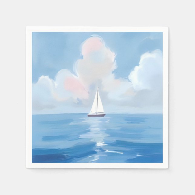 Serviette En Papier Voile en bleu | Bateau à voile côtier Peinture océ (Devant)