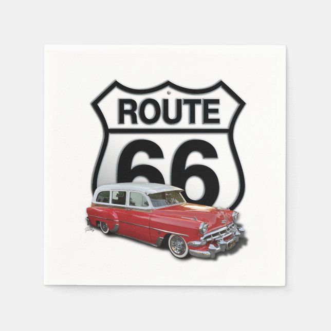 Serviette En Papier Voiture classique Route 66 (Devant)