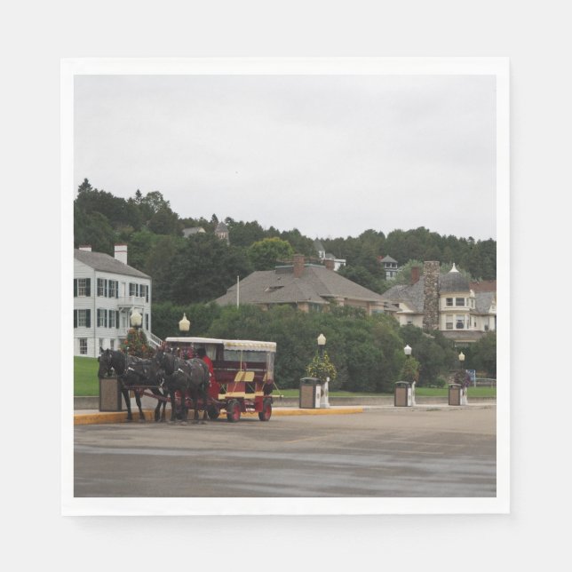 Serviette En Papier Voiture de chevaux, rue Mackinac Island (Devant)