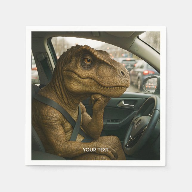 Serviette En Papier Voiture de conduite Imaginaire Dinosaur (Devant)