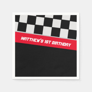 Serviette En Papier Voiture de course Noir et Rouge Premier anniversai