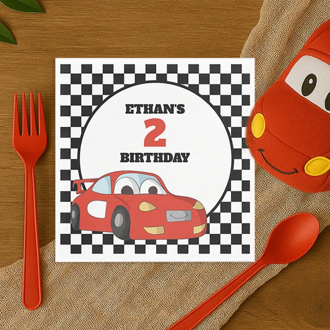 Serviette En Papier Voiture de course rouge pour l'anniversaire des 2  (Red race car little boy's 2nd birthday party paper napkins)