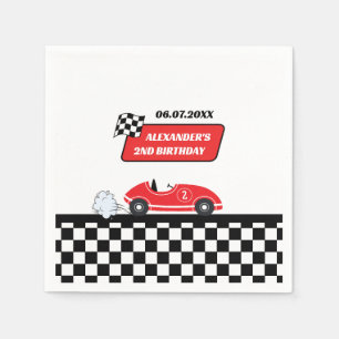 Serviette En Papier Voiture de course rouge rétro garçon 2e anniversai