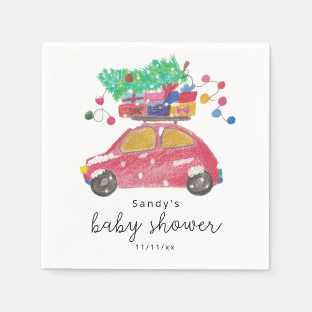Serviette En Papier Voiture de Noël - baby shower (Devant)