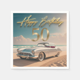 Serviette En Papier Voiture de sport vintage sur une plage tropicale J