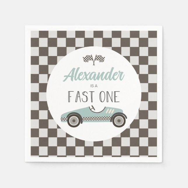 Serviette En Papier Voiture Fast One bleue Race Anniversaire (Devant)