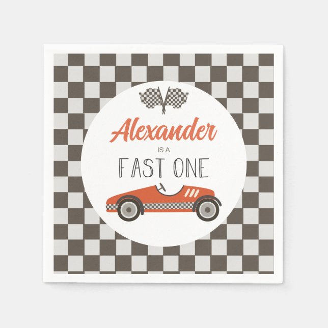 Serviette En Papier Voiture Fast One rouge course Anniversaire (Devant)