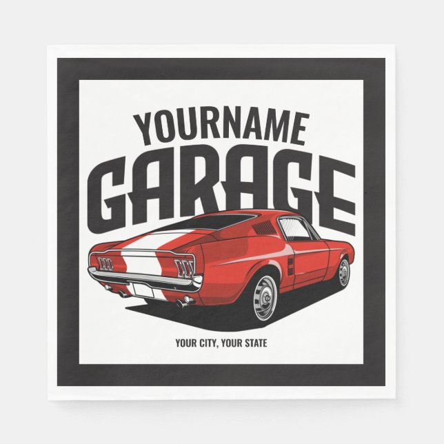 Serviette En Papier Voiture Muscle Personnalisée 1967 Garage Fastback  (Devant)