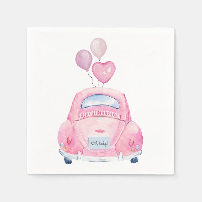 Serviette En Papier Voiture Rose En Baby shower (Devant)
