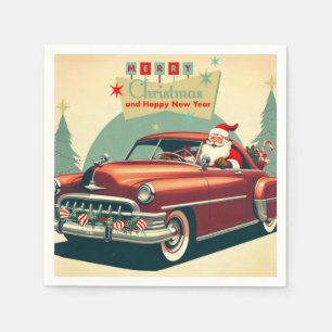 Serviette En Papier Voiture rouge vintage & Père Noël