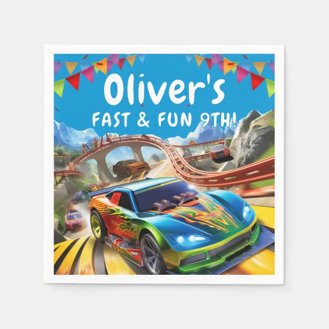 Serviette En Papier Voitures de course Anniversaire (Devant)