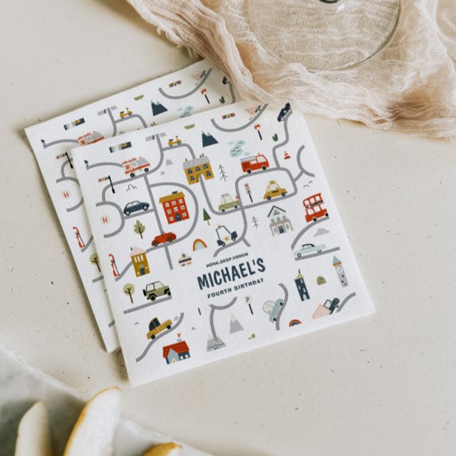 Serviette En Papier Voitures de ville personnalisées Anniversaire (Créateur téléchargé)