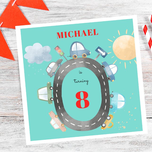 Serviette En Papier Voitures et véhicules sur la route garçon annivers (Créateur téléchargé)