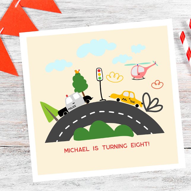 Serviette En Papier Voitures et véhicules sur la route garçon annivers (Créateur téléchargé)