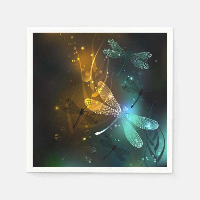 Serviette En Papier Vol de libellule verte lumineuse (Devant)