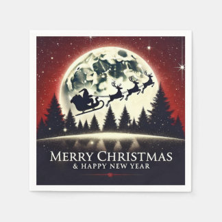 Serviette En Papier Volant Silhouetté Père Noël et Reindeer