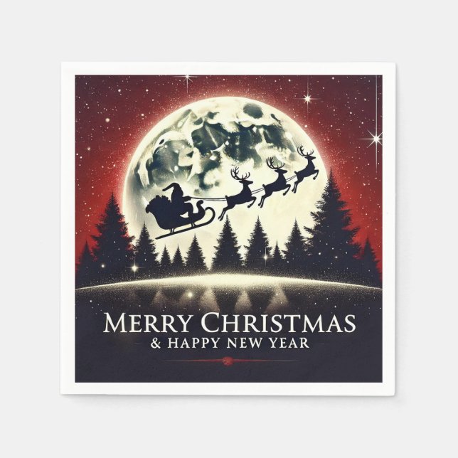 Serviette En Papier Volant Silhouetté Père Noël et Reindeer (Devant)