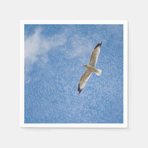 Serviette En Papier Voler une mouette solo dans le ciel