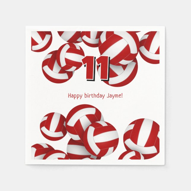 Serviette En Papier volley rouge filles garçons fête d'anniversaire (Devant)