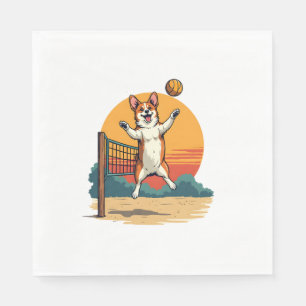 Serviette En Papier Volleyball Corgi Vintage Illustration Vectoriel Co