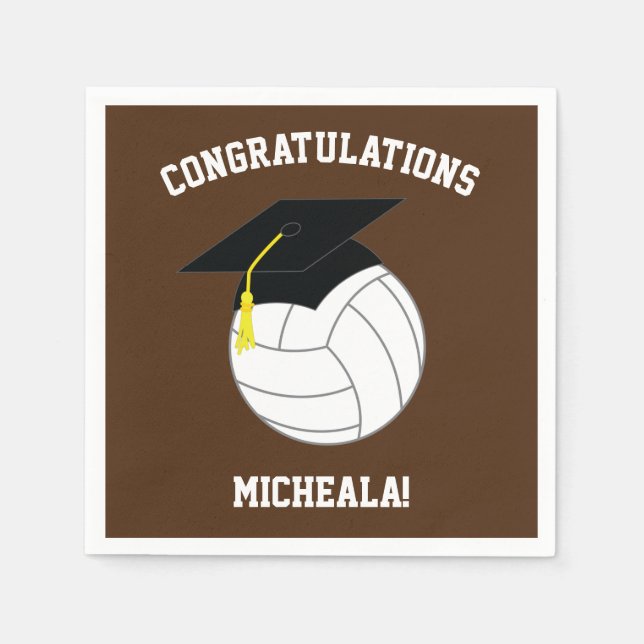 Serviette En Papier Volleyball Graduation Sports Brown (Devant)
