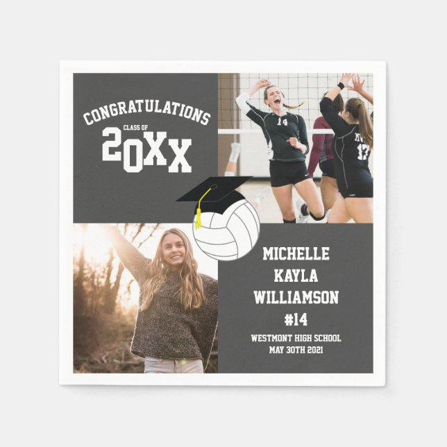 Serviette En Papier Volleyball Graduation Sports Grey (Devant)