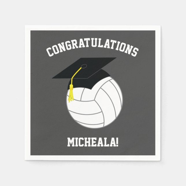 Serviette En Papier Volleyball Graduation Sports Grey (Devant)