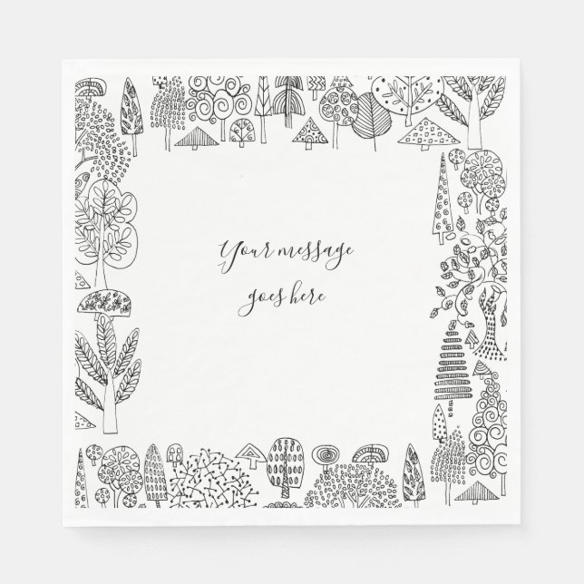 Serviette En Papier Vos arbres de message Illustrations en noir et bla (Devant)