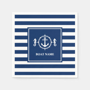 Serviette En Papier Vos rayures bleues d'Ancre d'hippocampe de nom de
