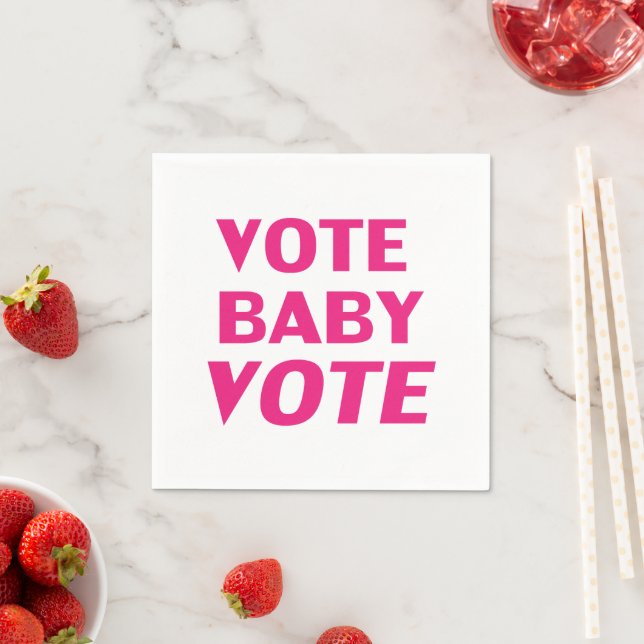 Serviette En Papier Vote Bébé Voter rose chaud blanc typographie moder (En situation)