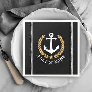 Serviette En Papier Votre bateau ou nom Ancre Gold Style Laurel Black