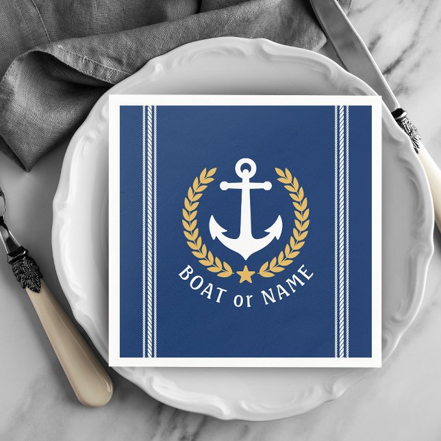 Serviette En Papier Votre bateau ou nom Ancre Gold Style Laurel Blue (Créateur téléchargé)