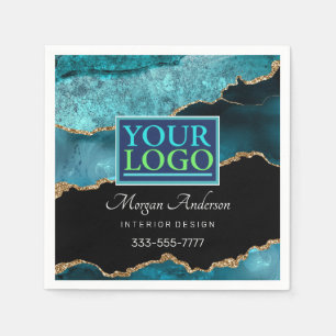 Serviette En Papier Votre logo, entreprise DIY, agate sarcelle noir or
