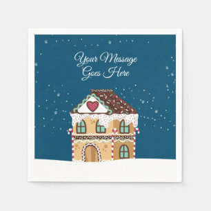 Serviette En Papier Votre message Scène hivernale Maison en pain d'épi