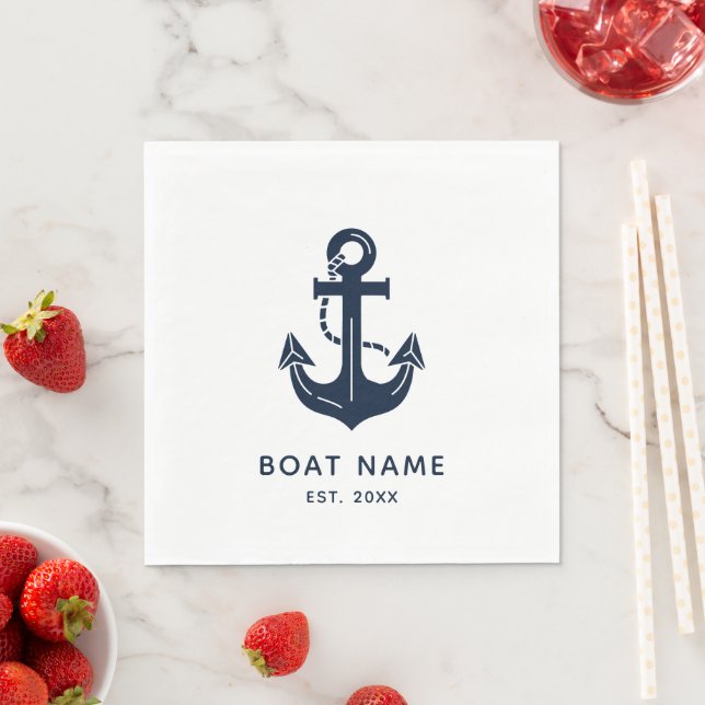 Serviette En Papier Votre nom de bateau Ancre Bleue (En situation)