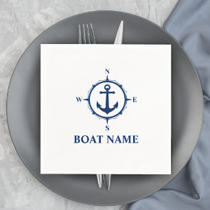 Serviette En Papier Votre nom de bateau Bleu Ancre Compass