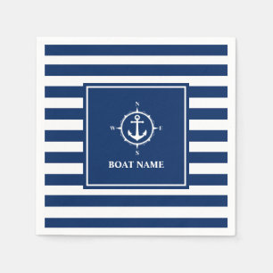 Serviette En Papier Votre nom de bateau Compass Ancre Bleu Stripes