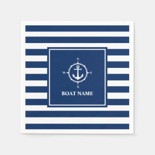 Serviette En Papier Votre nom de bateau Compass Ancre Blue Stripes
